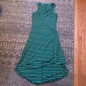 Blue and black striped high low dress